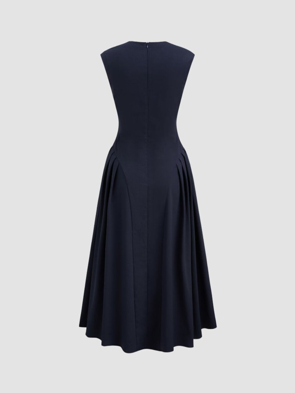Navy V-neck Solid Pleated Sleeveless Maxi Dress - Picture 3 of 6